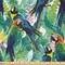 Ambesonne Birds Fabric by The Yard, Portrayal Illustration of Scarlet Macaw Parrots Among Exotic Plants in The Jungle, Decorative Satin Fabric for Home Textiles and Crafts, 1 Yards, Green Blue